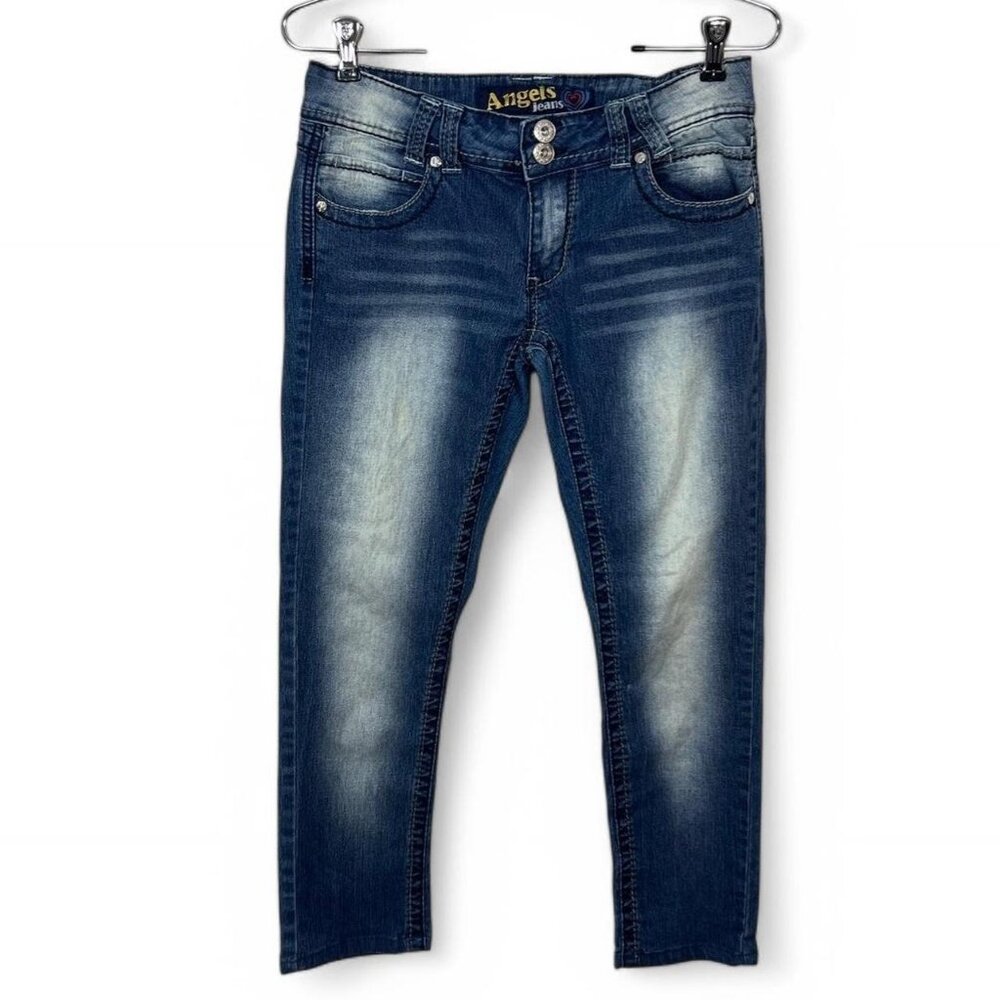Angels Jeans Vintage Y2K Blue Low Rise Faded Bedazzled‎ Size 11